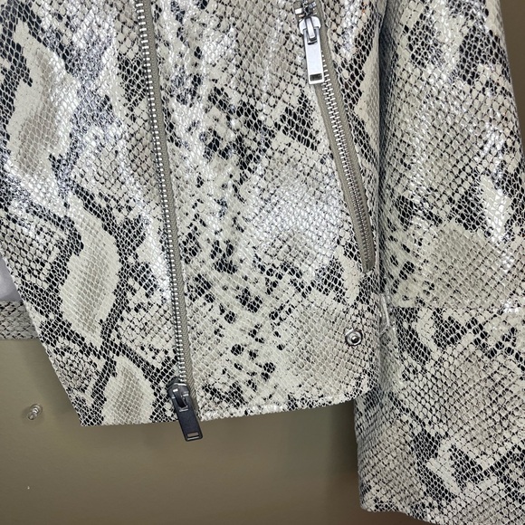 INTERMIX Snakeskin Leather Jacket in Cream and Black - Picture 7 of 8